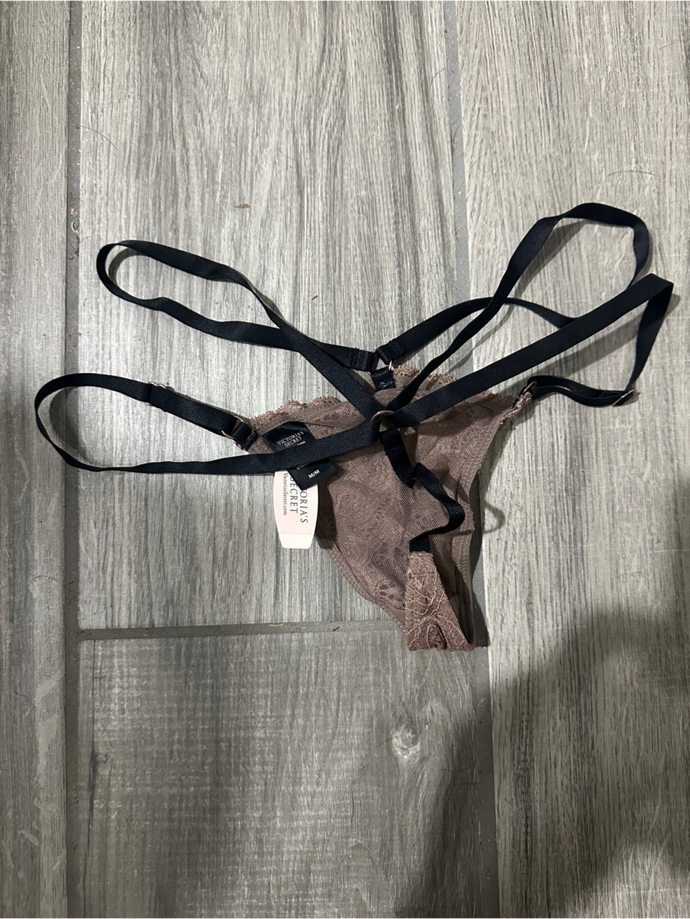 Victoria secret NWT Strappy Thong G String in Taupe and Black - Picture 3 of 3